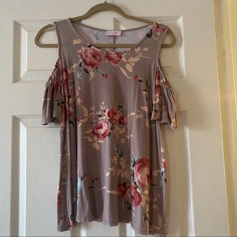 Pink Lily Cold Shoulder Floral Top - Picture 6 of 8